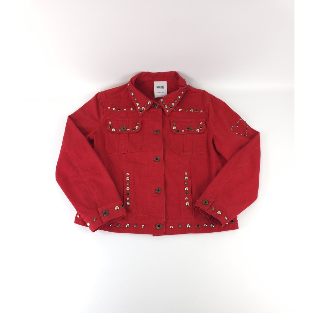 Moschino Womens USA 12 Cheap & Chic Red Embellished Cropped Jacket Made in Italy